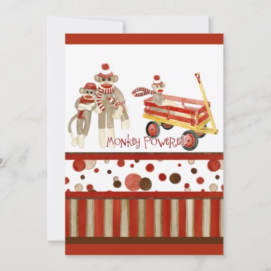 Sock Monkey, Boy Birthday Party Einladung (Rückseite)