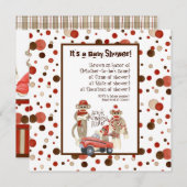 Sock Monkey, Boy Birthday Party Einladung (Vorne/Hinten)