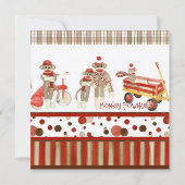 Sock Monkey, Boy Birthday Party Einladung (Rückseite)