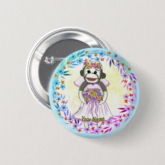 Sock Monkey Bride Button (Vorne & Hinten)