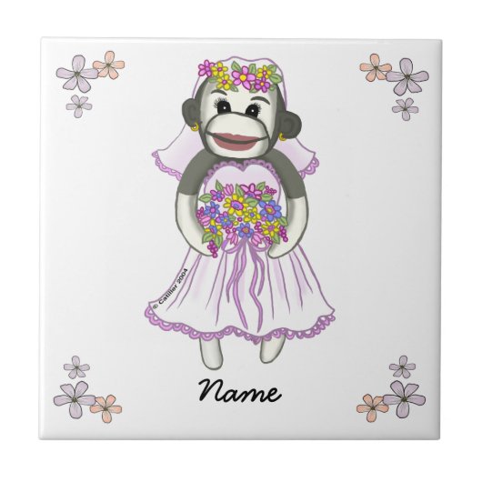 Sock Monkey Bride Custom Hochzeit Tile Fliese (Vorderseite)