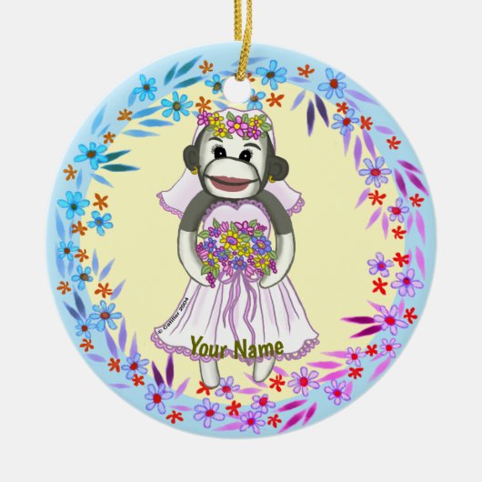 Sock Monkey Bride Keramik Ornament (Vorne)