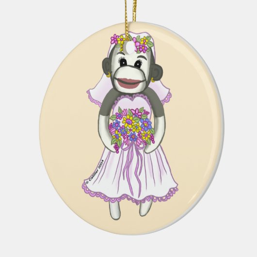 Sock Monkey Bride Keramik Ornament (Links)