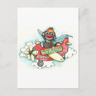 Sock Monkey Business Airlines Postkarte