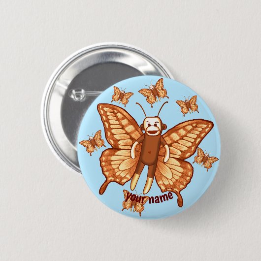 Sock Monkey Butterfly Button (Vorne & Hinten)