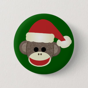 Sock Monkey Christmas Button