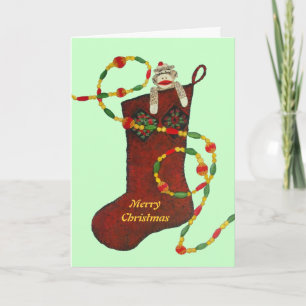 Sock Monkey Christmas Strumpf Card Feiertagskarte