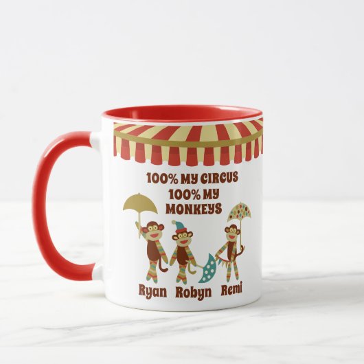 Sock Monkey Circus 3 Kinder nannten Eltern Geschen Tasse (Links)
