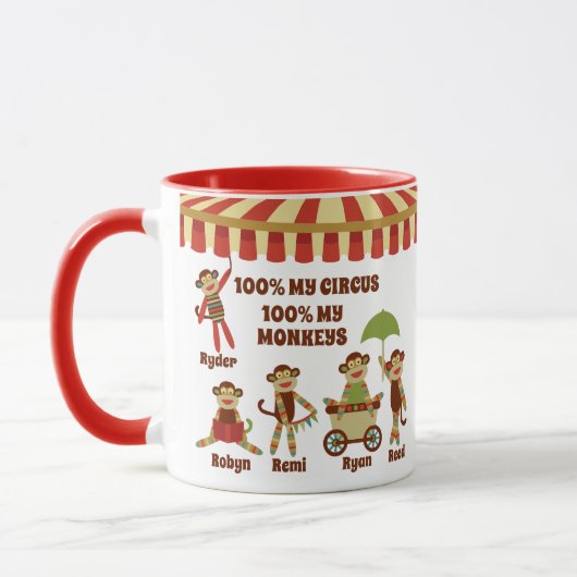Sock Monkey Circus 5 Kinder nannte Elterngeschenk Tasse (Links)