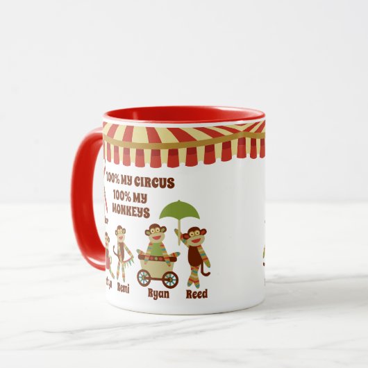 Sock Monkey Circus 5 Kinder nannte Elterngeschenk Tasse (Vorderseite Links)