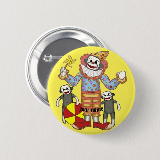Sock Monkey Clown Button (Vorne & Hinten)