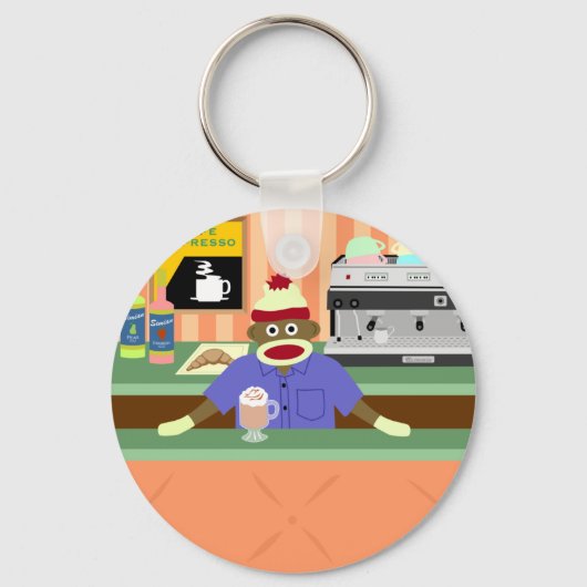 Sock Monkey Coffee Shop Barista Schlüsselanhänger (Vorderseite)