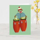 Sock Monkey Conga Drums Karte (Gelbe Blume)