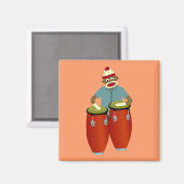 Sock Monkey Conga Drums Magnet (Vorderseite/Rückseite)