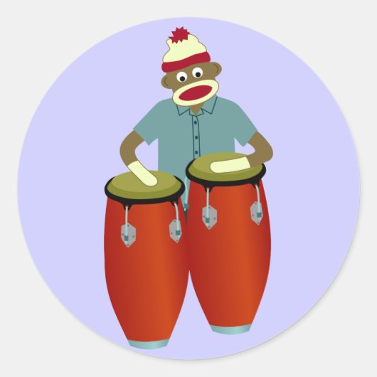 Sock Monkey Conga Drums Runder Aufkleber (Vorderseite)