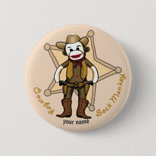 Sock Monkey Cowboy Anstecknadel (Vorderseite)