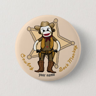 Sock Monkey Cowboy-Button Button