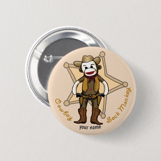 Sock Monkey Cowboy-Button Button (Vorne & Hinten)