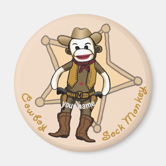 Sock Monkey Cowboy Magnet  (Vorne)
