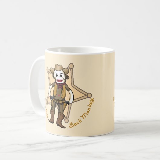Sock Monkey Cowboy Tasse (Vorderseite Links)