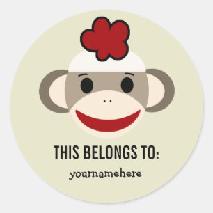 Sock Monkey DAS GEHÖRT ZU Stickern Runder Aufkleber