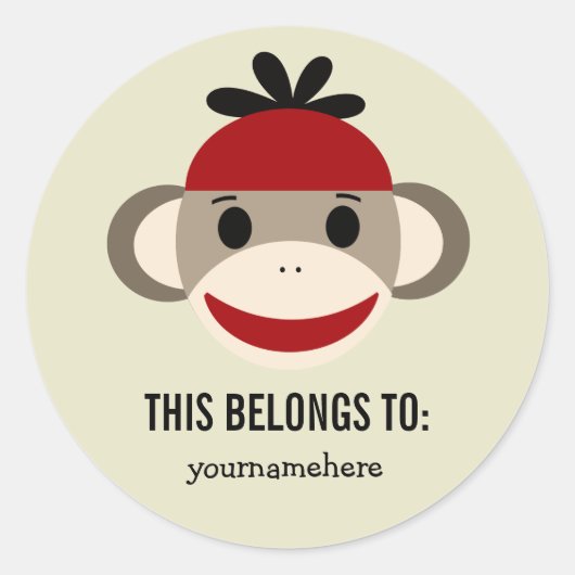 Sock Monkey DAS GEHÖRT ZU Stickern Runder Aufkleber (Vorderseite)