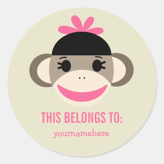 Sock Monkey DAS GEHÖRT ZU Stickern Runder Aufkleber (Vorderseite)