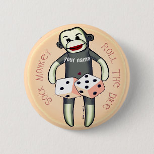 Sock Monkey Dice Button