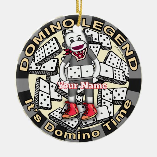 Sock Monkey Domino Legende Keramik Ornament (Vorne)