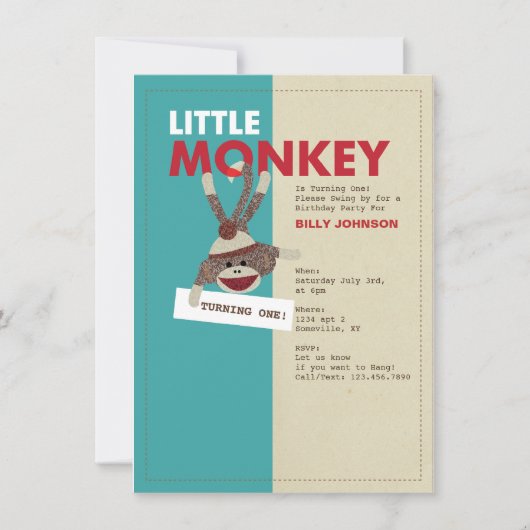 Sock Monkey Einladung-Turning ein! Einladung (Vorderseite)