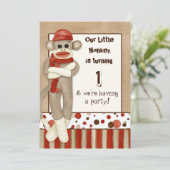 Sock Monkey, Einladung zur Geburtstagsfeier (Stehend Vorderseite)