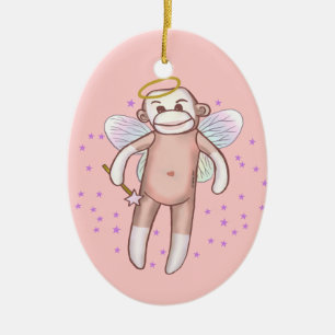 Sock Monkey Engel Oval Ornament