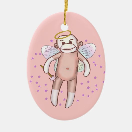 Sock Monkey Engel Oval Ornament (Vorne)