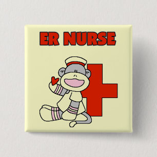 Sock Monkey ER Nurse T - Shirt und Geschenke Button