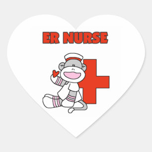 Sock Monkey ER Nurse T - Shirt und Geschenke Herz-Aufkleber