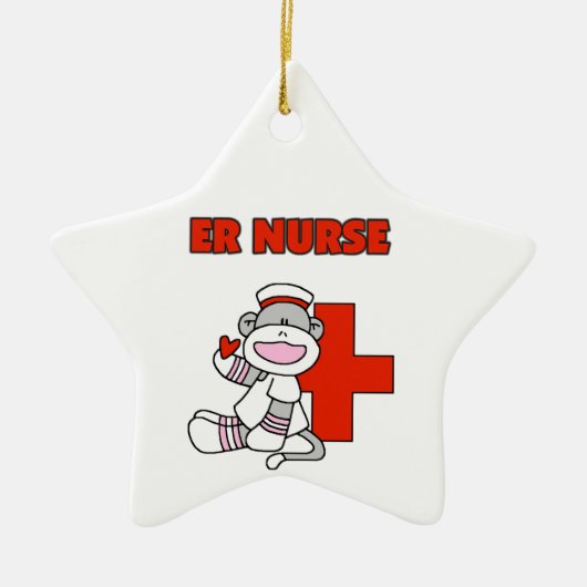 Sock Monkey ER Nurse T - Shirt und Geschenke Keramik Ornament (Vorne)