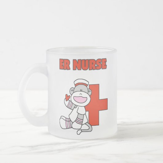 Sock Monkey ER Nurse T - Shirt und Geschenke Mattglastasse (Links)