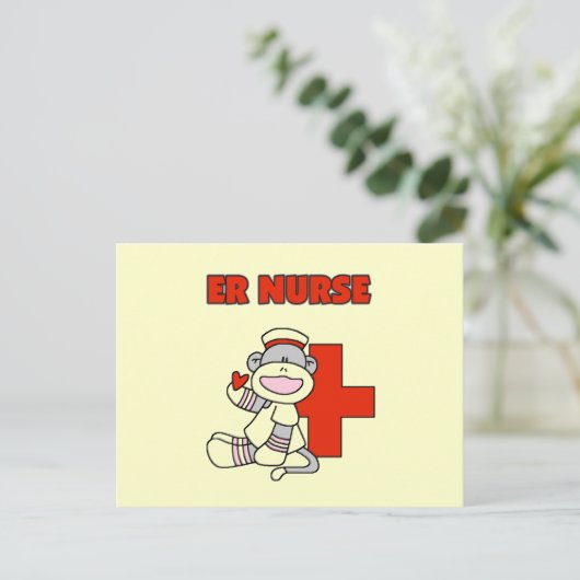 Sock Monkey ER Nurse T - Shirt und Geschenke Postkarte (Stehend Vorderseite)