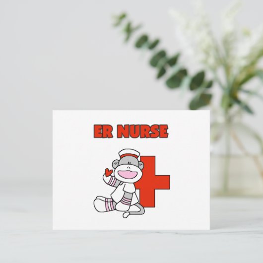 Sock Monkey ER Nurse T - Shirt und Geschenke Postkarte (Stehend Vorderseite)