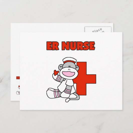 Sock Monkey ER Nurse T - Shirt und Geschenke Postkarte (Vorne/Hinten)