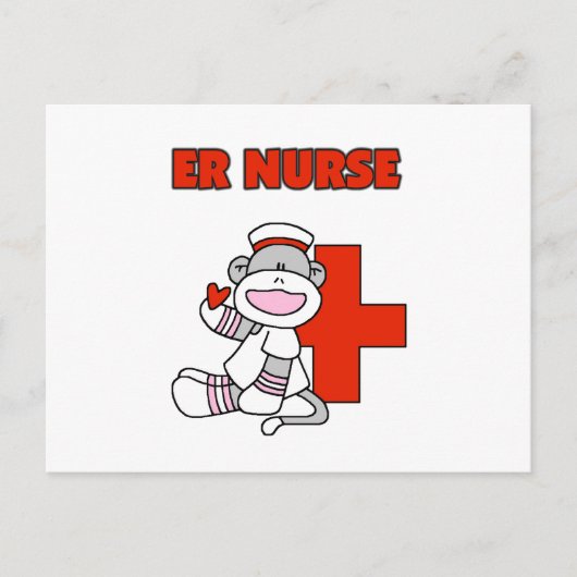 Sock Monkey ER Nurse T - Shirt und Geschenke Postkarte (Vorderseite)