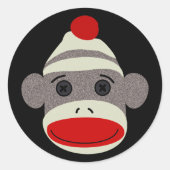 Sock Monkey Face Runder Aufkleber (Vorderseite)