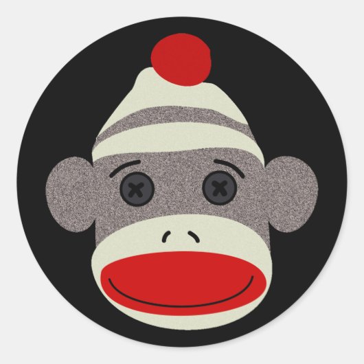 Sock Monkey Face Runder Aufkleber (Vorderseite)
