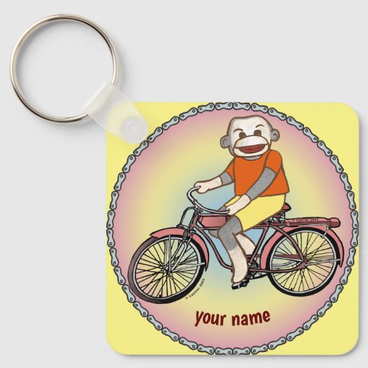 Sock Monkey Fahrrad-Schlüsselanhänger Schlüsselanhänger (Vorderseite)