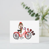 Sock Monkey % FahrradZeichn der 50er Jahre - Einzi Postkarte (Stehend Vorderseite)