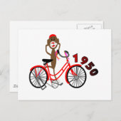 Sock Monkey % FahrradZeichn der 50er Jahre - Einzi Postkarte (Vorne/Hinten)