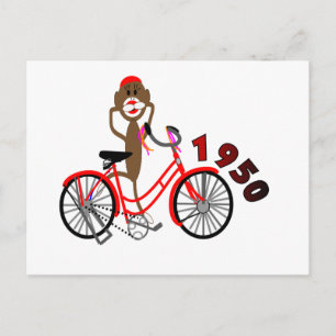 Sock Monkey % FahrradZeichn der 50er Jahre - Einzi Postkarte