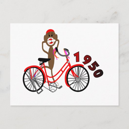 Sock Monkey % FahrradZeichn der 50er Jahre - Einzi Postkarte (Vorderseite)