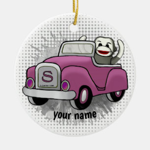Sock Monkey fährt Auto Auto-Ornament Keramik Ornament