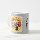 Sock Monkey Feuerwehrauto Feuerwehrmann Kaffeetasse (Vorderseite Links)